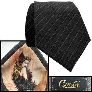 Goorin Pinstripe Tie Mens Gray Wool Blend Peekaboo Pin-Up Skinny Necktie Novelty
